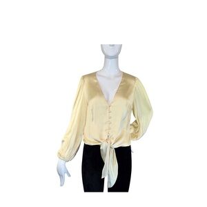 NWT L’AGENCE Alaia Women's Ivory/Cream Tie-Front Button Down Blouse Size:M